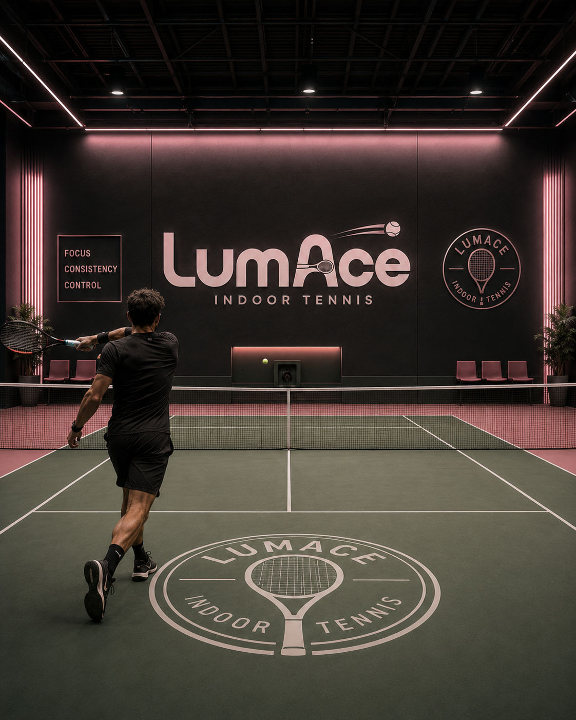 A player returning a ball fed from the machine docked in the feature wall